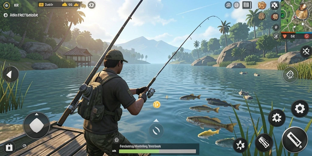 Screenshot permainan 34R yang menunjukkan aksi memancing yang seru.