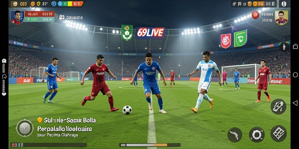 Screenshot 69LIVE menampilkan aksi pertandingan sepak bola yang mendebarkan.