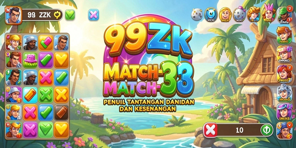 Tampilan gameplay seru di 99ZK dengan berbagai tantangan Match-3.