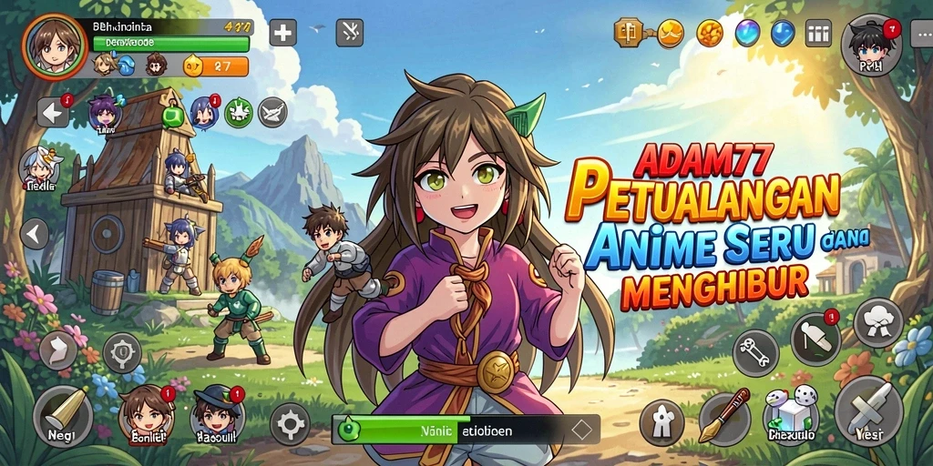 Screenshot utama ADAM77 menampilkan aksi pertarungan seru dalam gaya Anime.