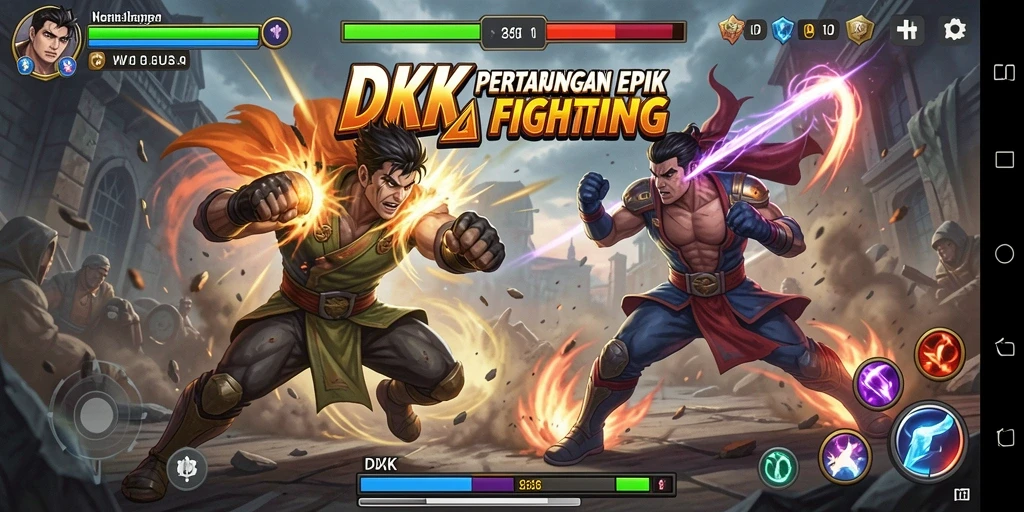 Screenshot gameplay DKK menampilkan pertarungan seru antar karakter.