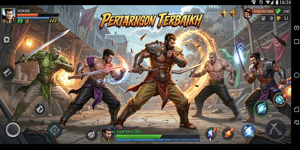 Screenshot HOKI65 menampilkan pertarungan epik karakter dalam aksi.