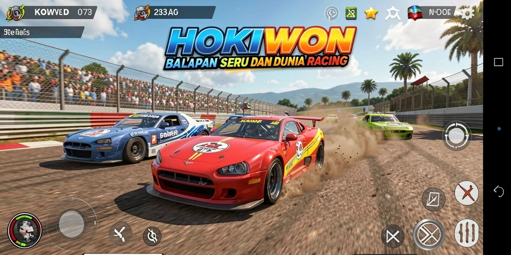 Tampilan gameplay menarik dari HOKIWON yang penuh aksi balapan.