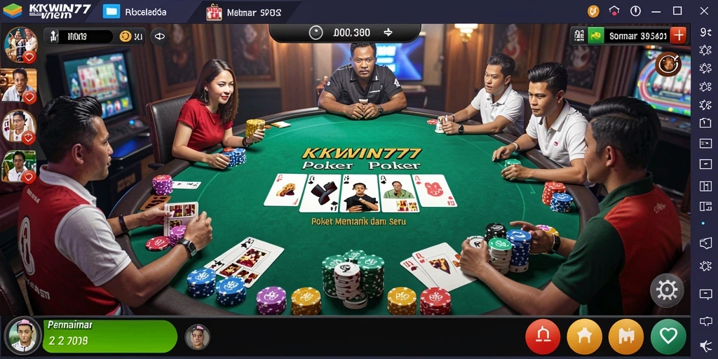 Screenshot permainan KKWIN777 yang menampilkan aksi poker seru.