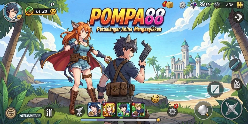 Tampilan aksi seru dalam game POMPA88 yang menampilkan karakter anime.