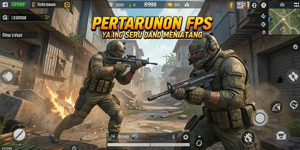Screenshot gameplay RR999 menampilkan aksi tembak-menembak yang intens.