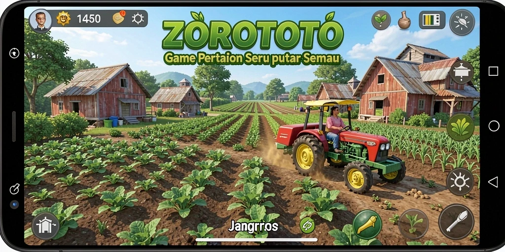 Tampilan gameplay seru dalam ZOROTOTO saat bertani.